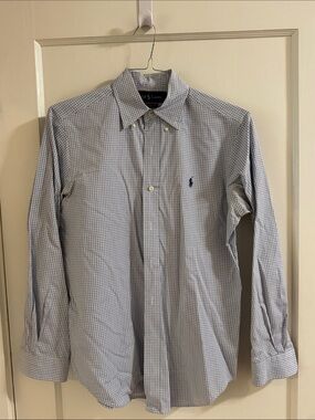 Ralph Lauren Blue and White Micro-Check Button-Down Shirt